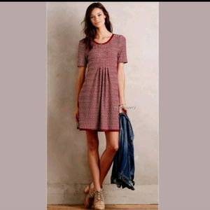 Maeve Dora Wavy pattern red/white chiffon trim pleted front dress XS